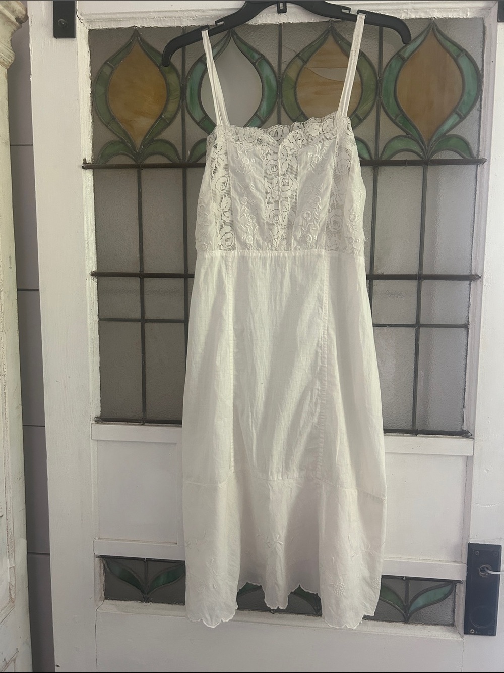 Antique Edwardian White Lace Midi Dress with Spaghetti Straps